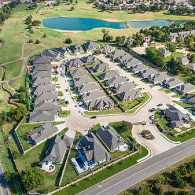 Aerial view of residential neighborhood